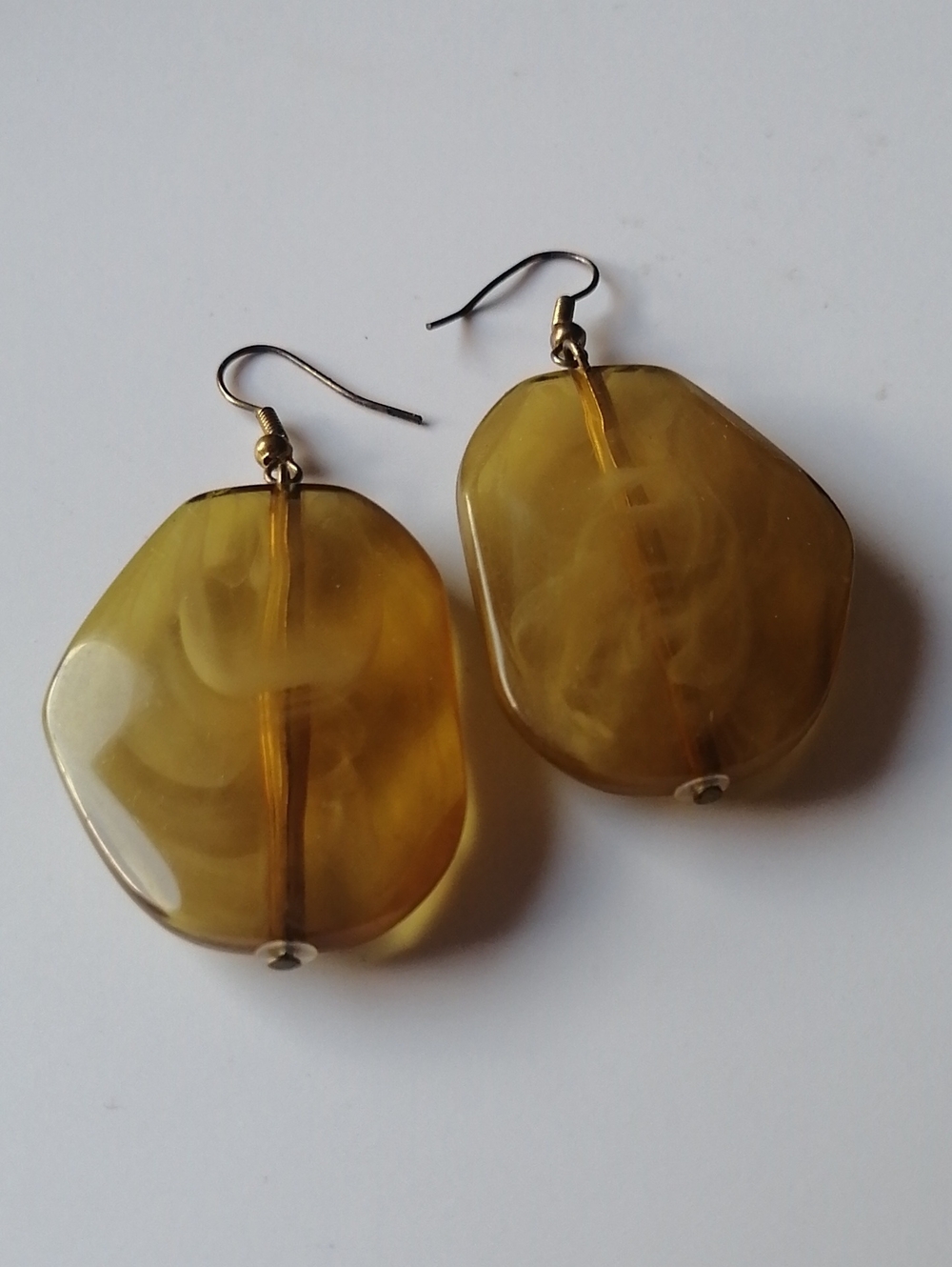 Vintage Bohemian Large Yellow Amber-Style Soft Marbled Resin Dangle Earrings